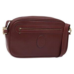 Authentic CARTIER Must Line Shoulder Bag Leather Bordeaux Gold